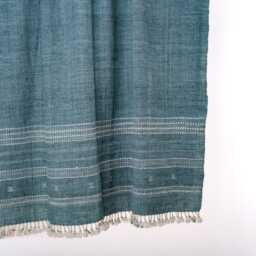 Vibrant Teal Indian Wool Throw Blanket, Handwoven Sofa Coverlet With Boho Reading Accent - Neelam - thumbnail 2