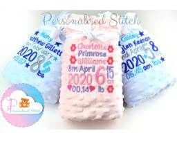 Personalised Embroidered Baby Blanket - Rosebud Knit Name Customised New Born Gift Girl & Boy Pink Grey Blue Cot - thumbnail 1