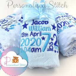 Personalised Embroidered Baby Blanket - Rosebud Knit Name Customised New Born Gift Girl & Boy Pink Grey Blue Cot - thumbnail 3