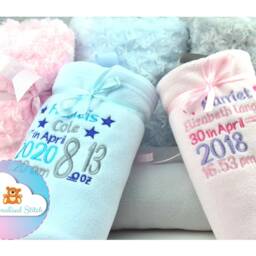 Personalised Embroidered Baby Blanket - Rosebud Knit Name Customised New Born Gift Girl & Boy Pink Grey Blue Cot - thumbnail 2