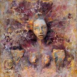 Vina. Wall Sculpture, Spiritual Art By Fae Factory Visionary Artist Dr Franky Dolan -Original Canvas Painting Clay Relief Goddess Art 3D - thumbnail 3