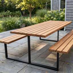 Rustic Slatted Outdoor Picnic Table With Fixed Benches - thumbnail 3