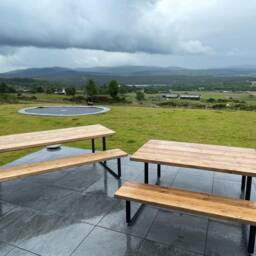Rustic Slatted Outdoor Picnic Table With Fixed Benches - thumbnail 3
