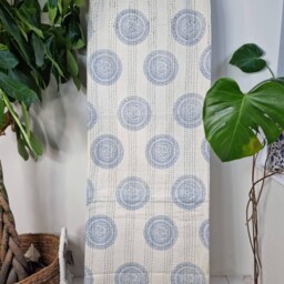 Kantha Stitch Pure Cotton Reversible Bed/Sofa Throw King Size - Handmade Handprinted Floral Dohar White Sky Blue Mandala Twirl Border - thumbnail 2