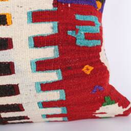 Vintage Turkish Kilim Pillow Cover Handwoven Wool Cushion - 16x16 - thumbnail 2