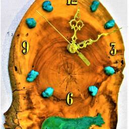"Mountain Lion With Sunburst & Turquoise Stones Log Cabin Style 13"" X 8.5"" 1.5" - thumbnail 3