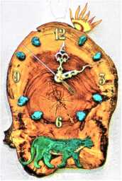 "Mountain Lion With Sunburst & Turquoise Stones Log Cabin Style 13"" X 8.5"" 1.5"