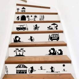 Family Topini Mural Stickers Surf School Beach Shaka PVC Black 1 Kit Various Pieces Measures cm 24x60 Wall Sticker Mouse Family Surfing Island