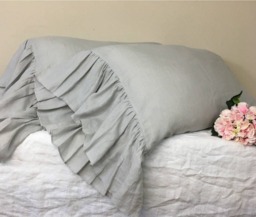 Pair Of Stone Grey Pillowcases With Mermaid Long Ruffles, Obsessive Bedding
