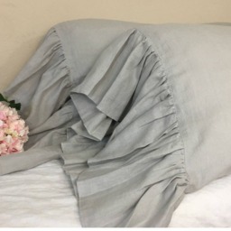 Pair Of Stone Grey Pillowcases With Mermaid Long Ruffles, Obsessive Bedding - thumbnail 3