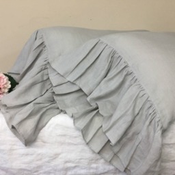 Pair Of Stone Grey Pillowcases With Mermaid Long Ruffles, Obsessive Bedding - thumbnail 4