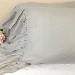 Pair Of Stone Grey Pillowcases With Mermaid Long Ruffles, Obsessive Bedding - thumbnail 2