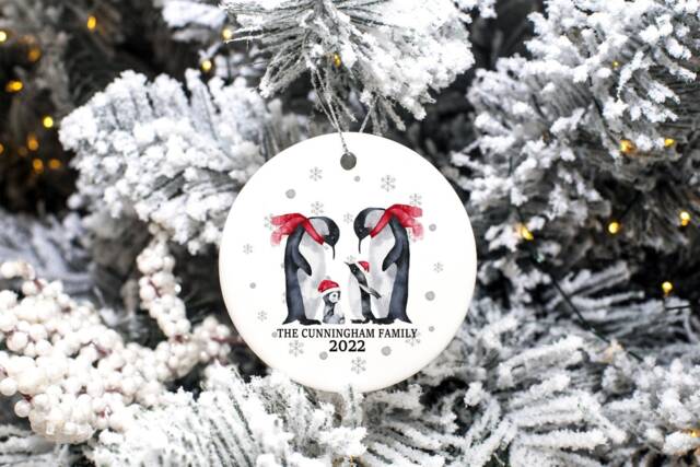 Personalised Family Christmas Penguin Bauble Family Christmas Tree Ornament, Decoration For Family, Portrait - image 1