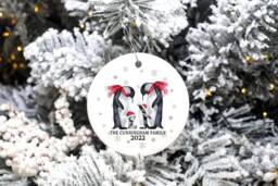 Personalised Family Christmas Penguin Bauble Family Christmas Tree Ornament, Decoration For Family, Portrait