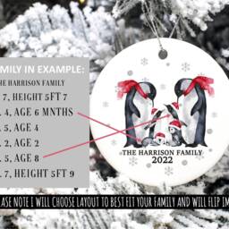 Personalised Family Christmas Penguin Bauble Family Christmas Tree Ornament, Decoration For Family, Portrait - thumbnail 3