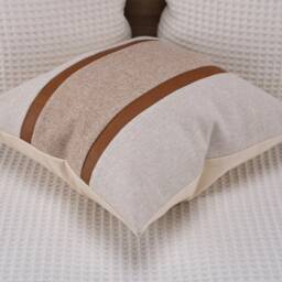 Calm Neutral Pillow Cover With Textured Fabric & Contrast Stripes - thumbnail 4