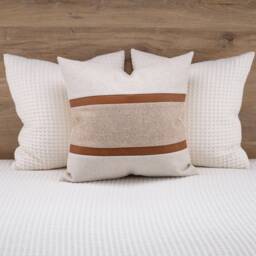 Calm Neutral Pillow Cover With Textured Fabric & Contrast Stripes - thumbnail 3