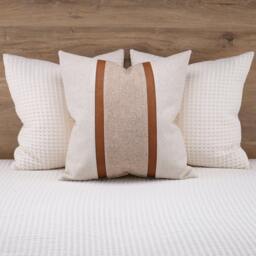 Calm Neutral Pillow Cover With Textured Fabric & Contrast Stripes - thumbnail 1