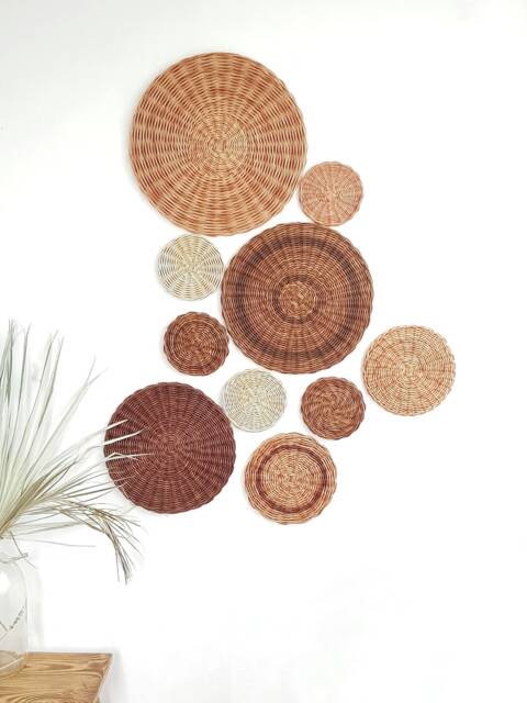 Wicker Wall Basket Set Boho Decor, Brown Hanging - 10 Piece - image 1