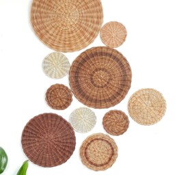 Wicker Wall Basket Set Boho Decor, Brown Hanging - 10 Piece - thumbnail 2