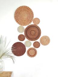 Wicker Wall Basket Set Boho Decor, Brown Hanging - 10 Piece - thumbnail 1