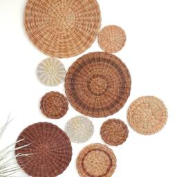 Wicker Wall Basket Set Boho Decor, Brown Hanging - 10 Piece - thumbnail 4