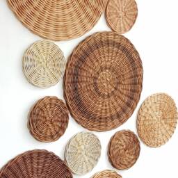 Wicker Wall Basket Set Boho Decor, Brown Hanging - 10 Piece - thumbnail 3