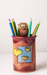 Handmade Ceramic Pen/Pencil Holder, Owl Design, Pencil Box With Fun Animals, Christmas Gift For Kids Organizing - thumbnail 1