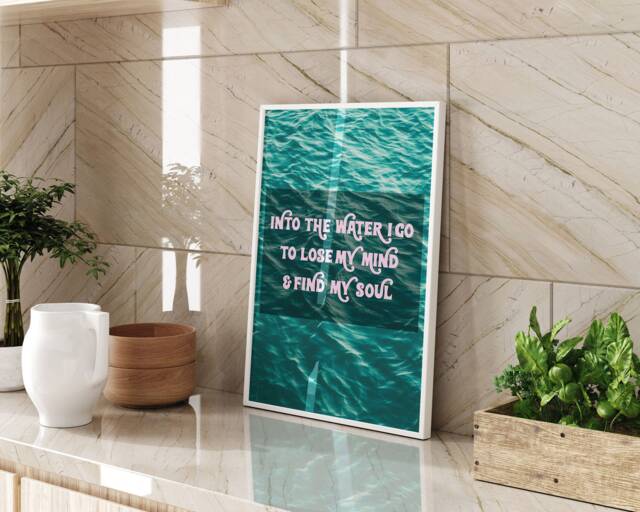 Into The Water I Go To Lose My Mind Swimming Quote Wall Art Print Pool Bathroom Home Decor Swimmer Gift Motivational Sports - image 1