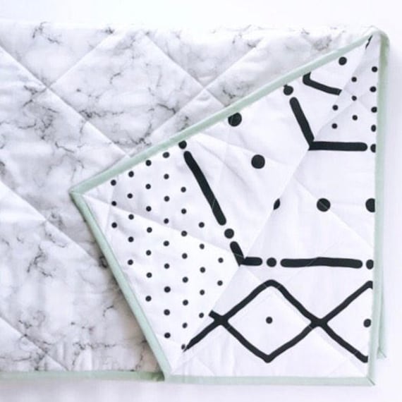 Baby Quilt - Marble & Mudcloth Baby Blanket, Gift, Modern Nursery Decor, Bedding - image 1