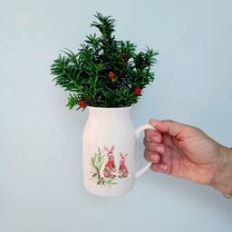 Festive Rabbits Christmas Ceramic Vase - Rabbit Decoration Flower Jug Decor - thumbnail 3
