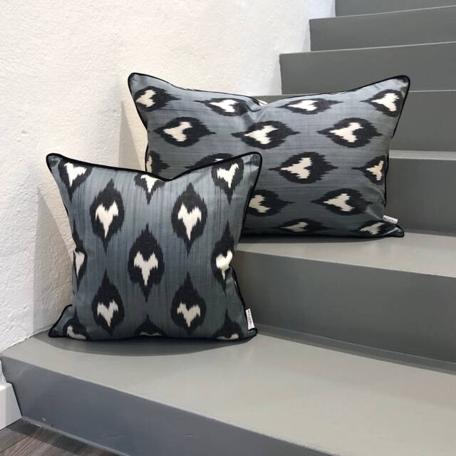 Silk Ikat Pillow Cover Silver Fox - Statement Cushion For Home Decor - image 1