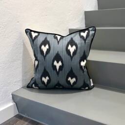 Silk Ikat Pillow Cover Silver Fox - Statement Cushion For Home Decor - thumbnail 2