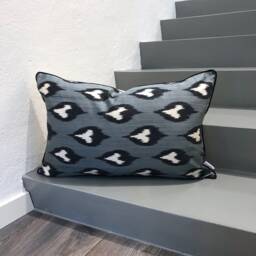 Silk Ikat Pillow Cover Silver Fox - Statement Cushion For Home Decor - thumbnail 3