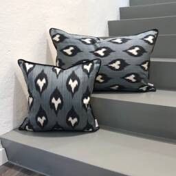 Silk Ikat Pillow Cover Silver Fox - Statement Cushion For Home Decor - thumbnail 1