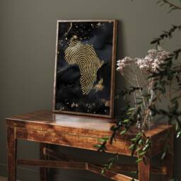 Africa Map Fingerprint Black & Gold Metallic Foil Wall Art Print - Roots Gift - thumbnail 1