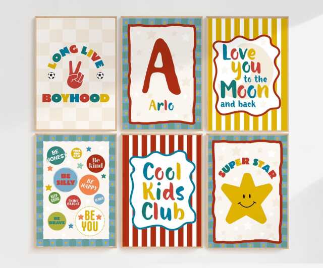 Set Of 6 Cool Kids Prints, Boys Bedroom, Personalised, Love You To The Moon, Nursery Quote, Toddler Wall Art, Colourful Kids, Playroom Decor - image 1