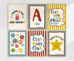 Set Of 6 Cool Kids Prints, Boys Bedroom, Personalised, Love You To The Moon, Nursery Quote, Toddler Wall Art, Colourful Kids, Playroom Decor - thumbnail 1
