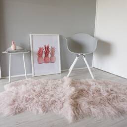 Blush Pink Mongolian Sheepskin Rug - Silky Long Curly Wool Quad Pelt - thumbnail 3