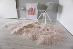 Blush Pink Mongolian Sheepskin Rug - Silky Long Curly Wool Quad Pelt - thumbnail 1