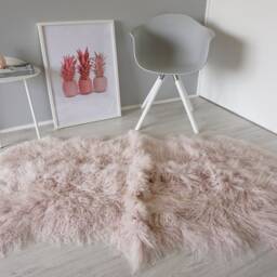Blush Pink Mongolian Sheepskin Rug - Silky Long Curly Wool Quad Pelt - thumbnail 2