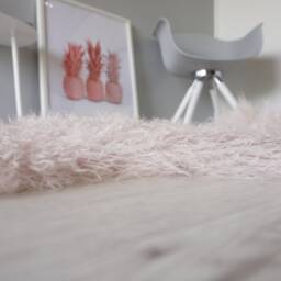 Blush Pink Mongolian Sheepskin Rug - Silky Long Curly Wool Quad Pelt - thumbnail 4