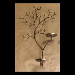 Large Left Hand Two Candle Metal Tree Sculpture Wall Sconces For Votive & Pillar Candles - thumbnail 4
