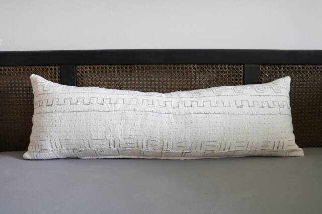 "12 - White Mudcloth Pillow Cover 12"" X 35" - image 1