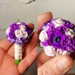 Wedding Bouquet Mini Replica Custom Ornament - Gift First Anniversary Newlyweds Clay Shop - thumbnail 2
