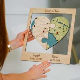 Puzzle Heart Map, Two Location Couple Keepsake For Engaged Married Story - thumbnail 2
