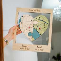 Puzzle Heart Map, Two Location Couple Keepsake For Engaged Married Story