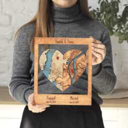 Puzzle Heart Map, Two Location Couple Keepsake For Engaged Married Story - thumbnail 3