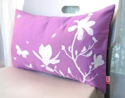Lavender Magnolia Pillow Butterfly Accent, Floral Throw Pillow - 12x18 - thumbnail 1