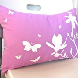 Lavender Magnolia Pillow Butterfly Accent, Floral Throw Pillow - 12x18 - thumbnail 3
